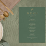 Elegantens Grönt och Guld-meny med minimalistisk B Meny<br><div class="desc">En elegant finare och klassy guld och grönt chic bröllop middag-meny. Den har samma konst som rustic eucalyptus guld löv och emerald sage grönt bakgrund med namn från make och hustru och datum. I guld skriver man typografi. Anpassa den genom att klicka på knappen PERSONALIZE.</div>