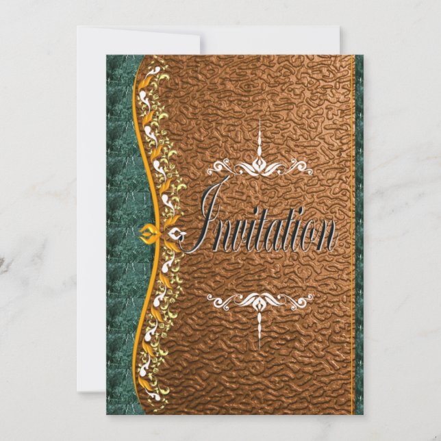 Elegantens grönt och orange i kopparinbjudan inbjudningar (Framsida)