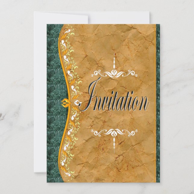 Elegantens grönt och orange vid brunfärgad inbjuda inbjudningar (Framsida)
