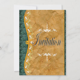 Elegantens grönt och orange vid brunfärgad inbjuda inbjudningar