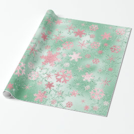 Elegantens Grönt och Rosa Jul Snowflake Mönster Presentpapper