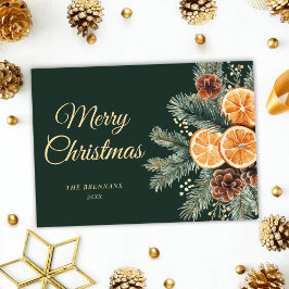 Elegantens Grönt Orange Citrus Jul Julkort