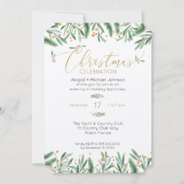 Elegantens Grönt, Röd och Guld jul Party Inbjudningar