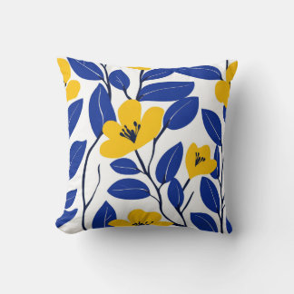 Elegantens Gult Blommigt och Blå Löv Pillow Kudde