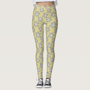 Elegantens gult och ultimat grått-blommönster leggings