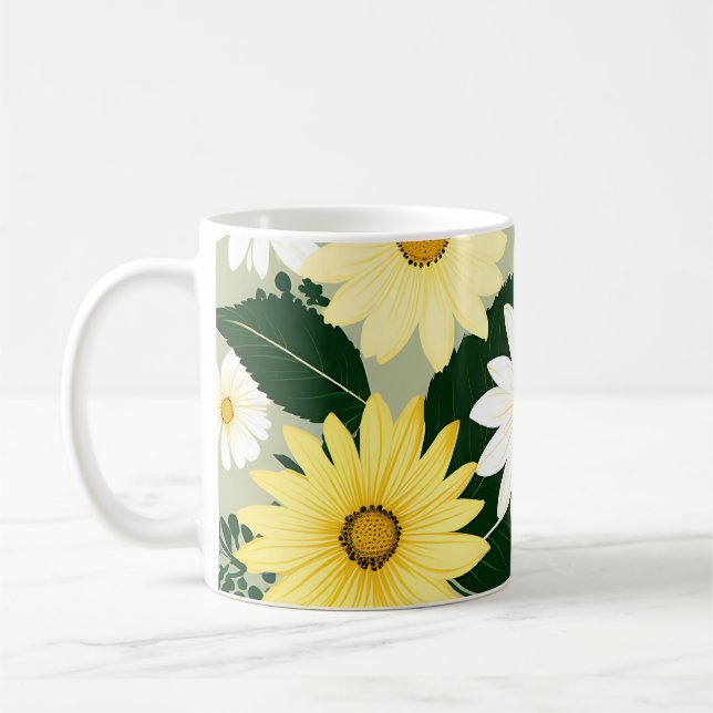 Elegantens Gult och vita Daisy Kaffemugg (Vänster)