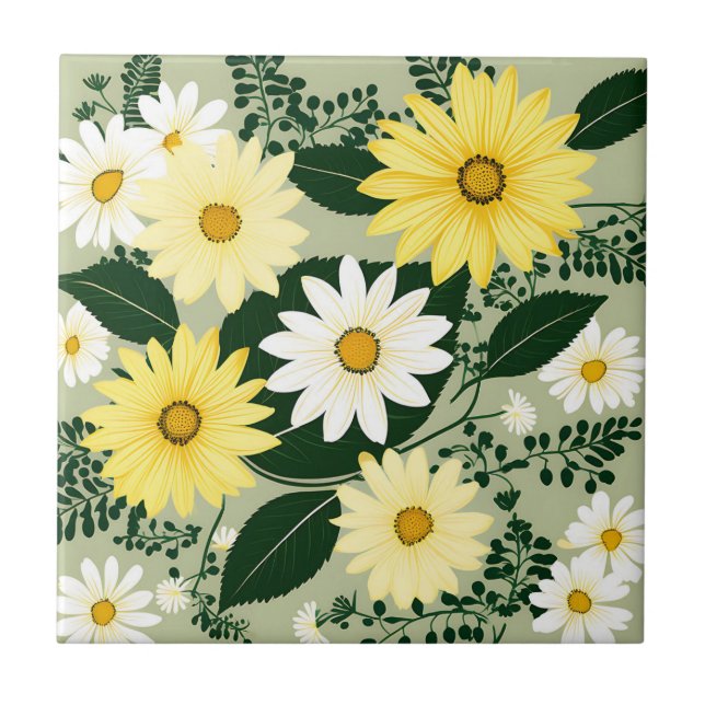 Elegantens Gult och vita Daisy Kakelplatta (Framsidan)