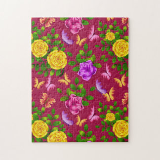 Elegantens Gult, Rosa och Lila Ro blomma Pussel