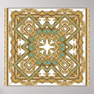Elegantens gyllene baroque, prydnadsdesign. poster