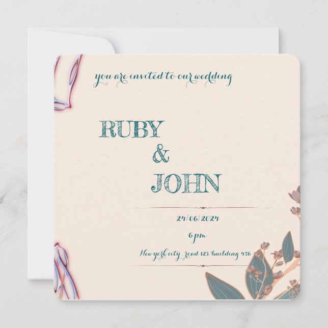 Elegantens inbjudan till botaniskt bröllop (Framsida)