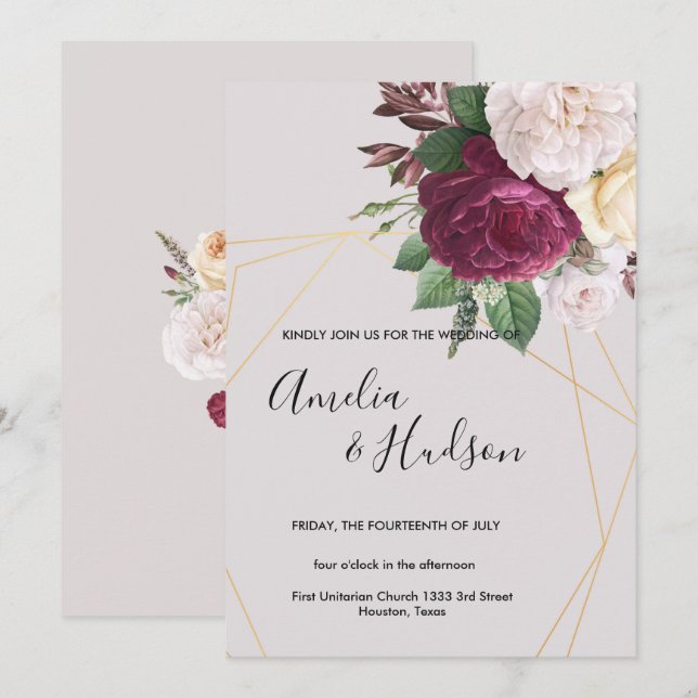 Elegantens inbjudan till gyllene geometriska bröll (Fram/baksida)