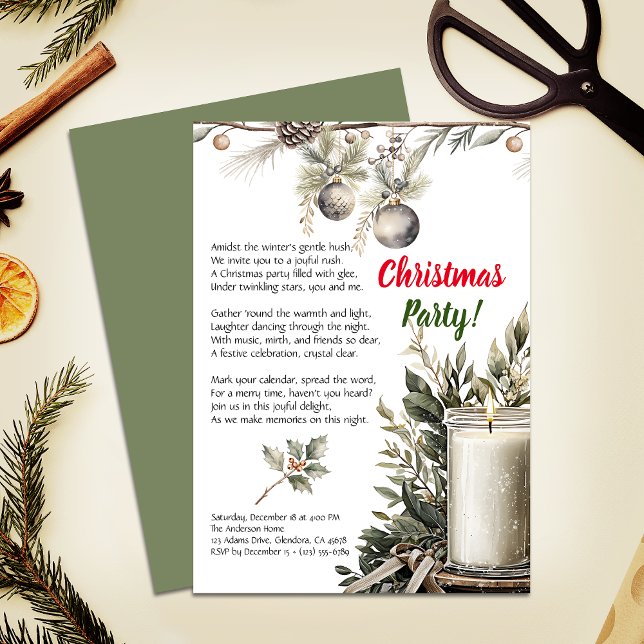 Elegantens inbjudan till Helgdag-ljusfest till jul (Invite your guests to your Christmas party with this warm and charming holiday-themed invitation!)