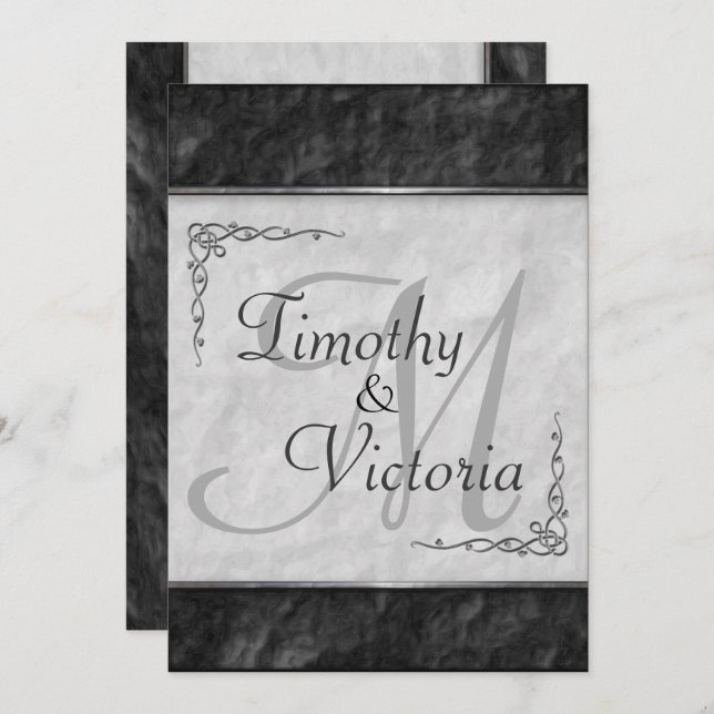 Elegantens inbjudningar till svartvitt bröllop (Fram/baksida)