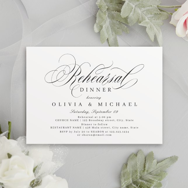 Elegantens klassiska kalligrafi-repetitionsmiddag inbjudningar (Elegant classic calligraphy rehearsal dinner invitation)