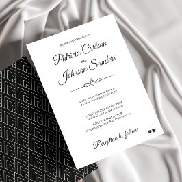 Elegantens klassiska kalligrafi svart vitt bröllop inbjudningar