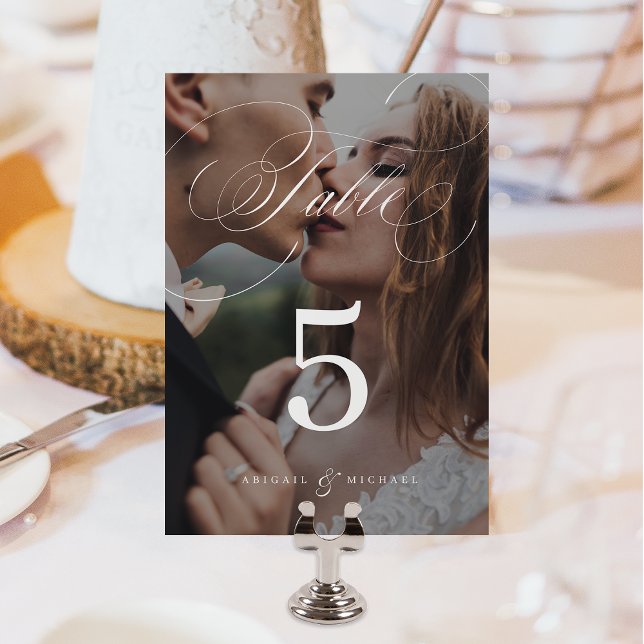 Elegantens klassiska kalligrafifoto bröllop bordsnummer (Elegant classic calligraphy photo wedding table number)