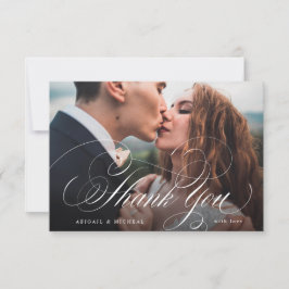 Elegantens klassiska kalligrafifoto bröllop tack kort