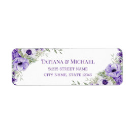 elegantens klassiska skript lila blommigt bröllop returadress etikett