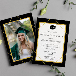 Elegantens klassiska skript, svart studentfest gul inbjudningar