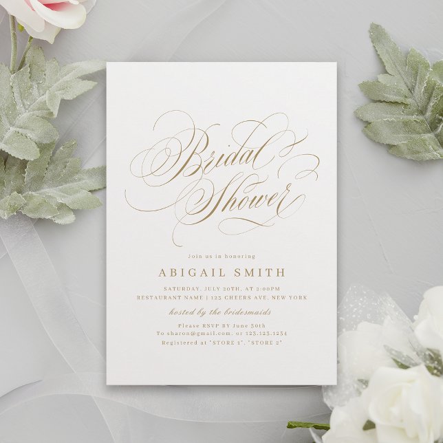 Elegantens klassiska vintage för kalligrafi inbjudningar (Gold Elegant classic calligraphy vintage Bridal Shower Invitation)