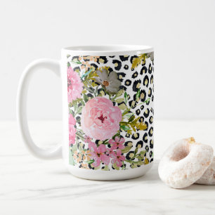 Elegantens leopard och blommigtens utformning kaffemugg