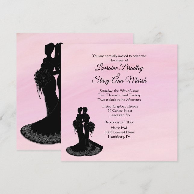 Elegantens Lesbisk. Rosa för bröllopsinbjudan Inbjudningar (Fram/baksida)