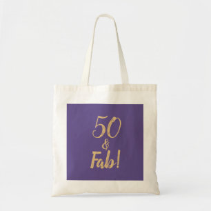Elegantens Lila "50 & Fab!" 50:e Födelsedagsfeste Tygkasse