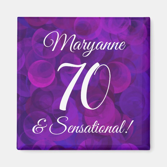Elegantens Lila 70 & Sensationell Födelsedagsfest Magnet (Framsidan)