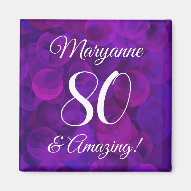 Elegantens Lila 80 och Fantastisk Födelsedagsfest Magnet (Framsidan)