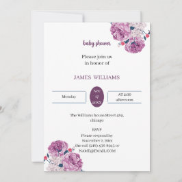 Elegantens Lila Blomklistrad anpassad babyvisnings Inbjudningar