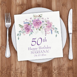 Elegantens Lila Blommigt 50 60 Valfri Födelsedagsf Pappersservett