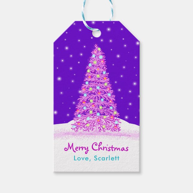 Elegantens Lila dekorerad vid Julgran Helgdag Presentetikett (Framsidan)
