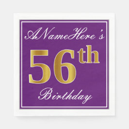 Elegantens Lila, Faux Guld 56:e födelsedag + Namn Pappersservett
