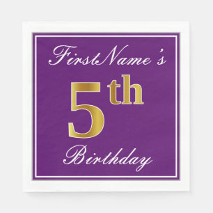 Elegantens Lila, Faux Guld 5th Birday + Namn Pappersservett