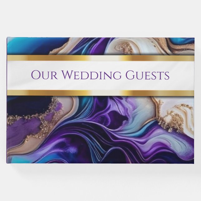 Elegantens Lila, Guld och Teal Bröllop Gästböcker (Framsida)