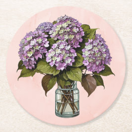 Elegantens Lila Hydrangea Flower Papper Underlägg Rund