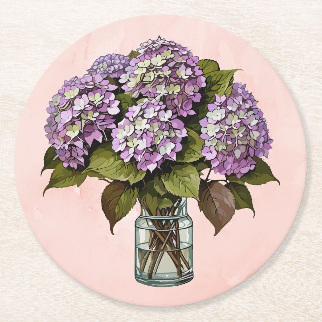 Elegantens Lila Hydrangea Flower Papper Underlägg Rund (Framsidan)