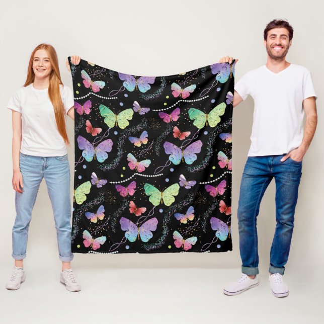 Elegantens Lila och blå ljusfjärilar Fleecefilt (På plats)