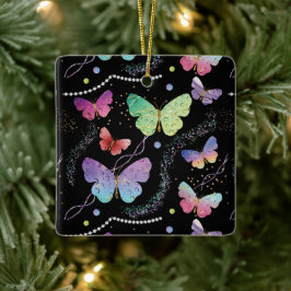 Elegantens Lila och blå ljusfjärilar Julgransprydnad Keramik