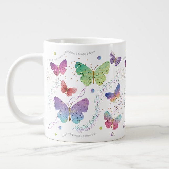 Elegantens Lila och blå ljusfjärilar Jumbo Mugg (Vänster)