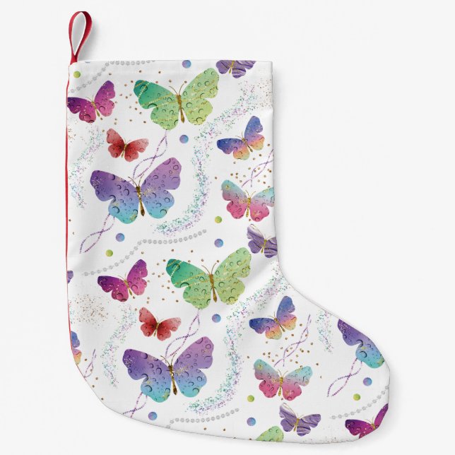 Elegantens Lila och blå ljusfjärilar Liten Julstrumpa (Framsidan)