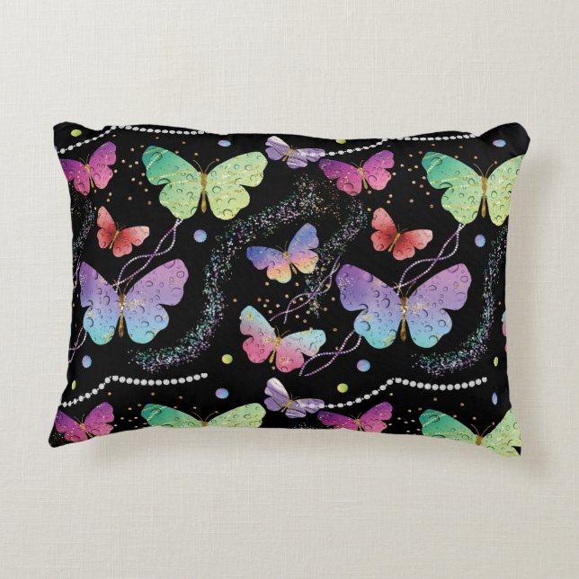 Elegantens Lila och blå ljusfjärilar Prydnadskudde (Baksidan)
