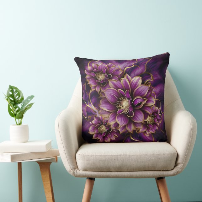 Elegantens Lila och Blommönstret Guld Kudde (Stol)
