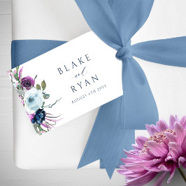 Elegantens Lila och Bröllop i den blå Blommigten Presentetikett