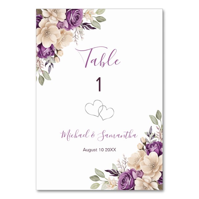 Elegantens Lila och Bröllop-signalen i Elfenbensku Bordsnummer (Framsidan)