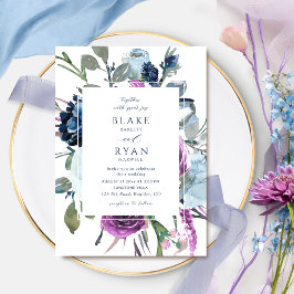 Elegantens Lila och den blå botaniska Blommigten B Inbjudningar