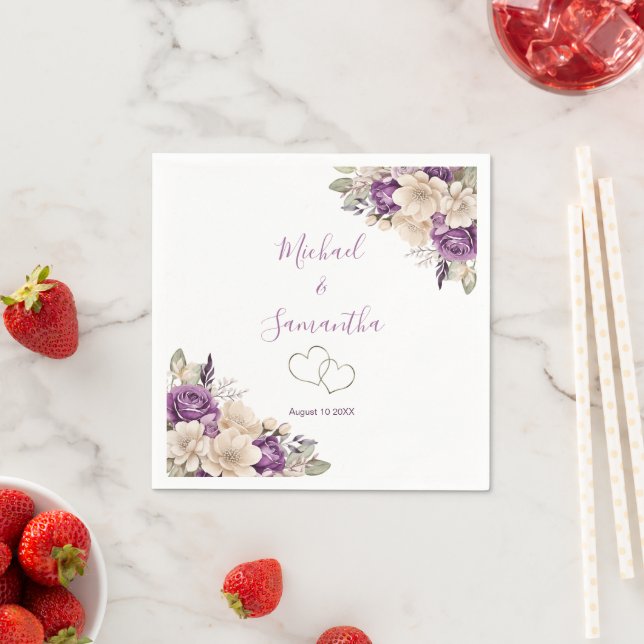 Elegantens Lila och Elfenbenskustens Bröllop Pappersservett (Insitu)