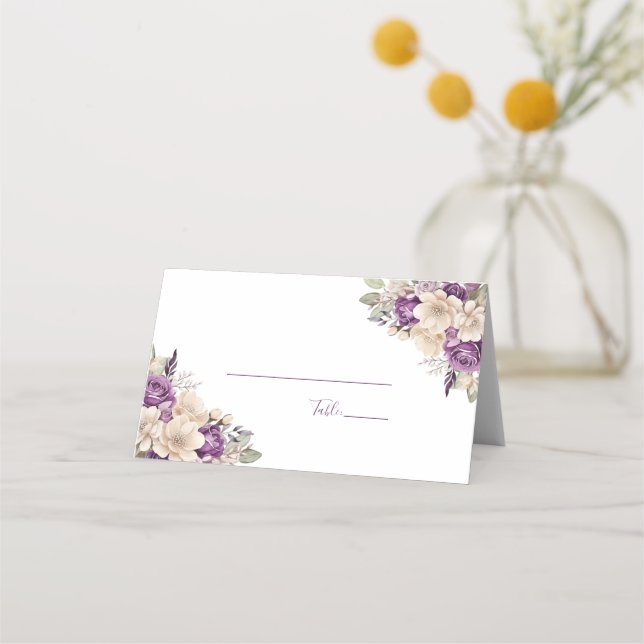 Elegantens Lila och Elfenbenskustens Bröllop Placeringskort (Baksida)