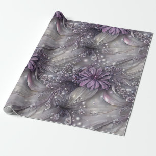Elegantens Lila och Grått Blommigt, Pärlor och lju Presentpapper