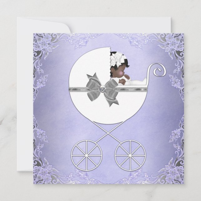 Elegantens Lila och Grått Ethnic Flicka Shower Inbjudningar (Framsida)